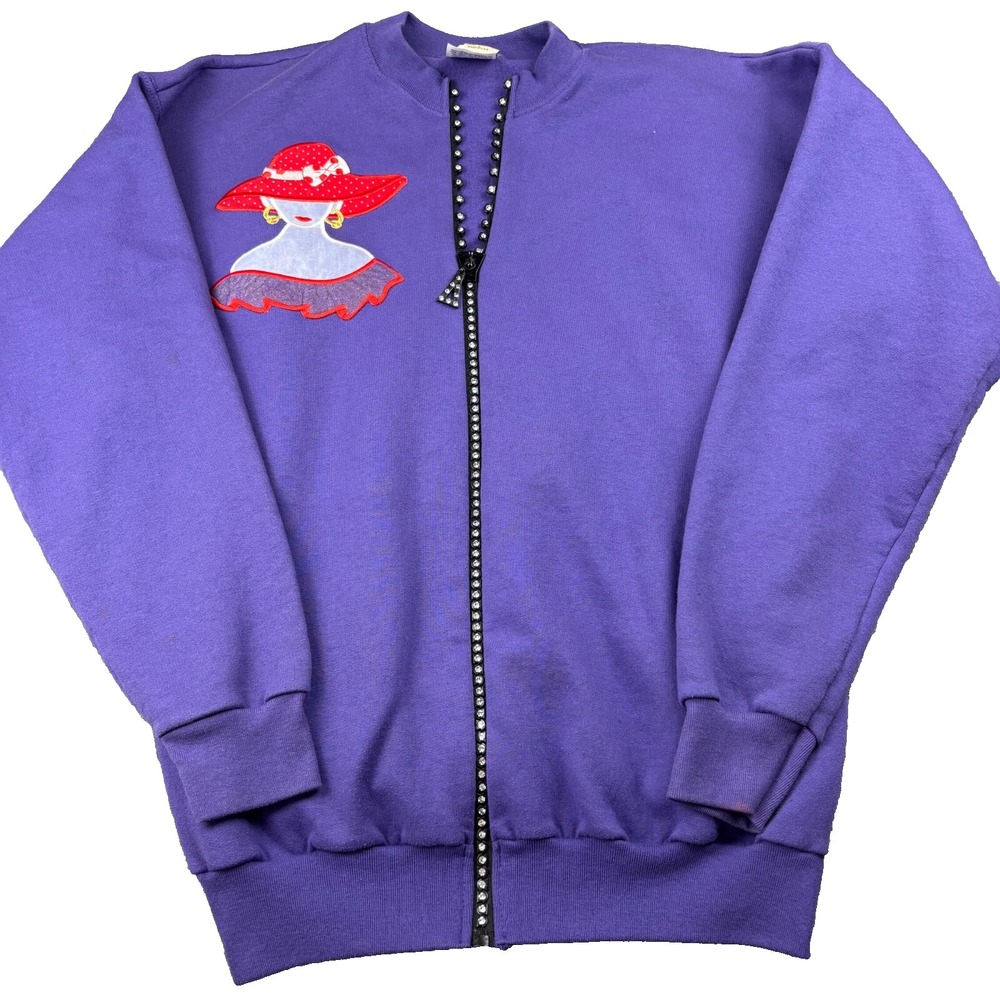 Vintage Red Hat Lady Cactus Jacket Women's Large Purple Fleece Lined Full Zip